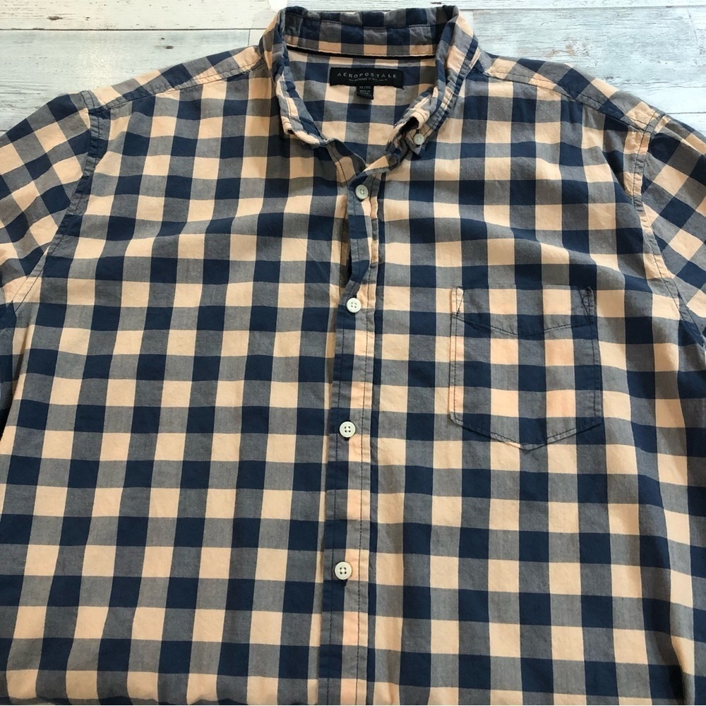 Aeropostale Blue and Tan Casual Button Down Shirt